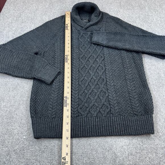 Zara Man Wool Blend Cable Knit Sweater Men's Size Large Shawl Collar Charcoal - Picture 4 of 8